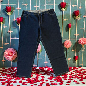 Lands End Jeans Straight Leg Womens 22W Fit 3 Dark Blue Deep Pockets 100% Cotton